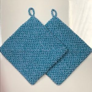 Cotton potholders blue with hint of teal hot pads